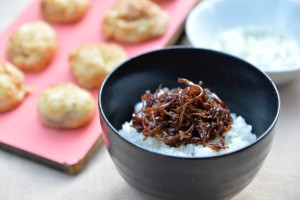 Sweet Ikanago rice bowl with Akashi-yaki combo